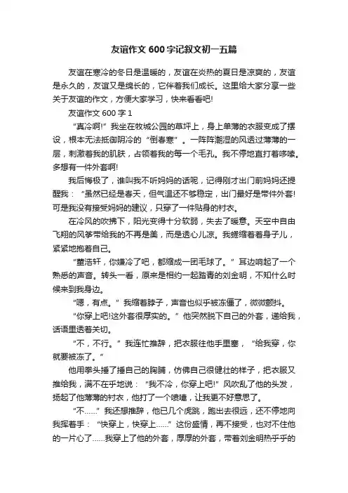 友谊作文600字记叙文初一五篇