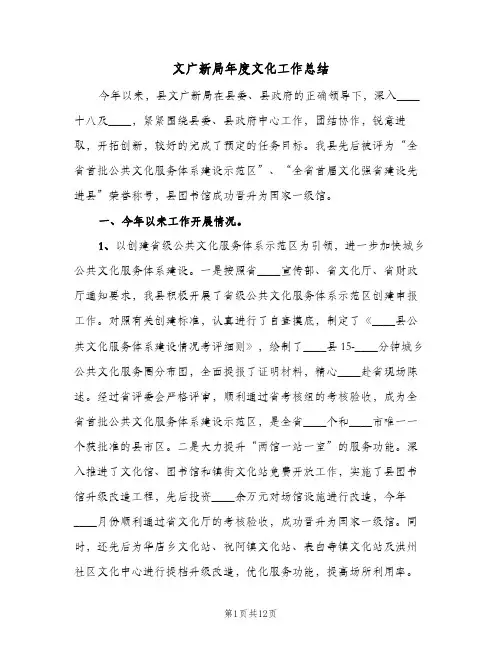 文广新局年度文化工作总结(二篇)