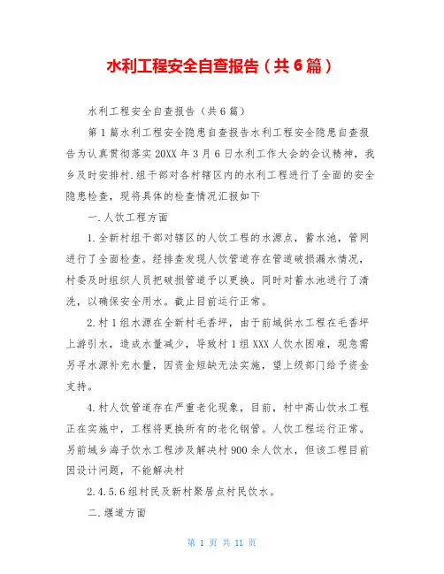 水利工程安全自查报告(共6篇)