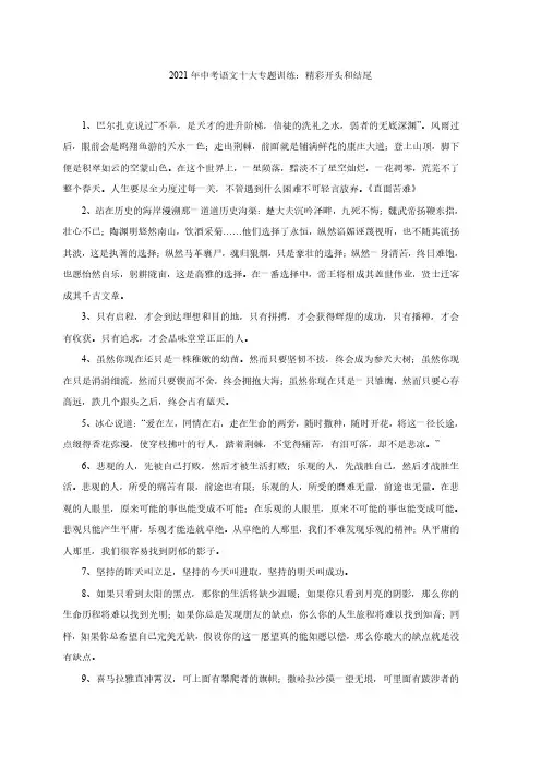 2021年中考语文十大专题训练精彩开头和结尾