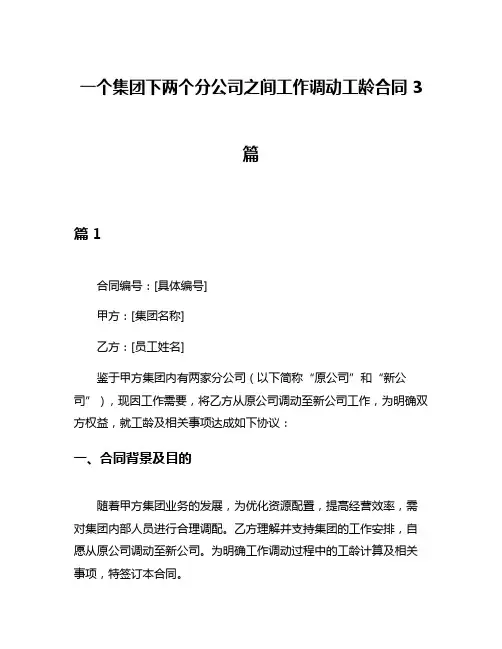 一个集团下两个分公司之间工作调动工龄合同3篇