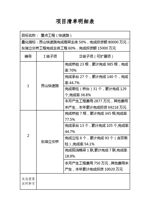 项目清单明细表