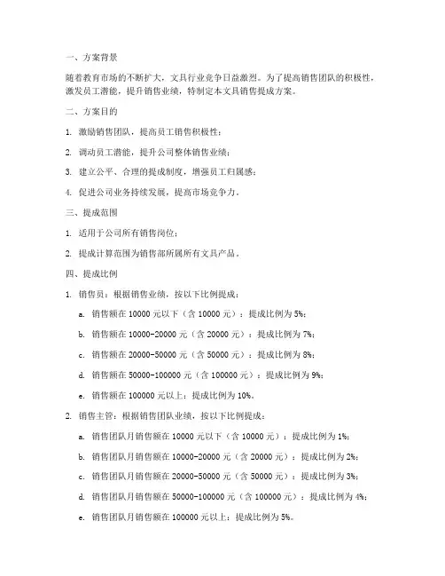 文具销售提成方案