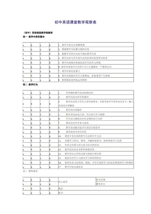 初中英语课堂教学观察表