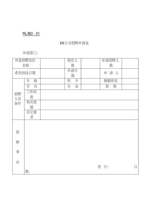 公司人员招聘申请表