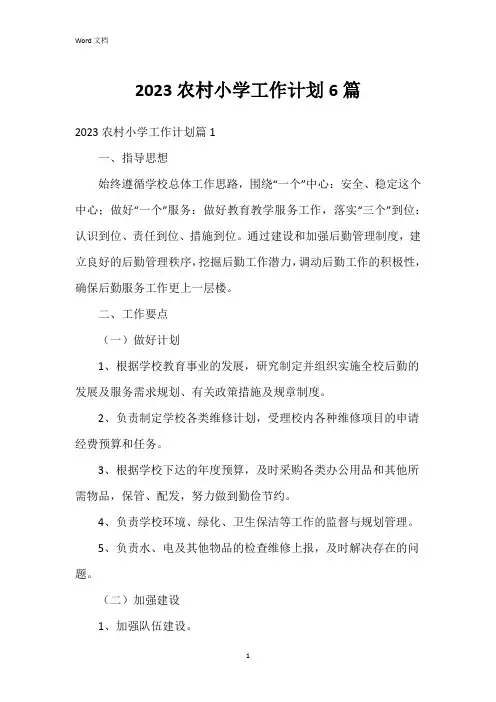 2023农村小学工作计划6篇