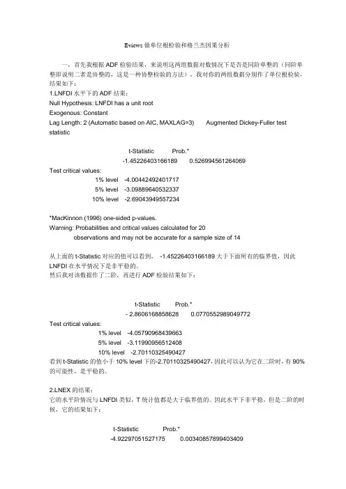 Eviews做单位根检验和格兰杰因果分析