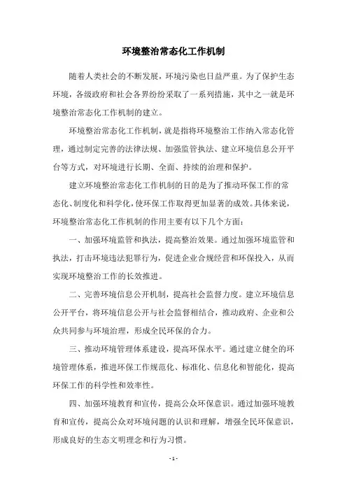 环境整治常态化工作机制