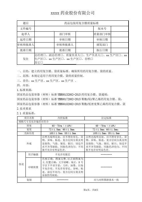 药品包装用复合膜质量标准