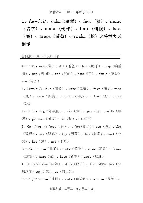 5个元音字母及代表单词
