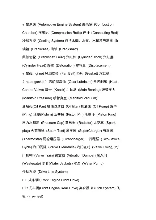 汽车术语中英文版
