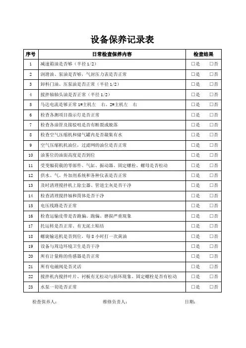 设备保养记录表