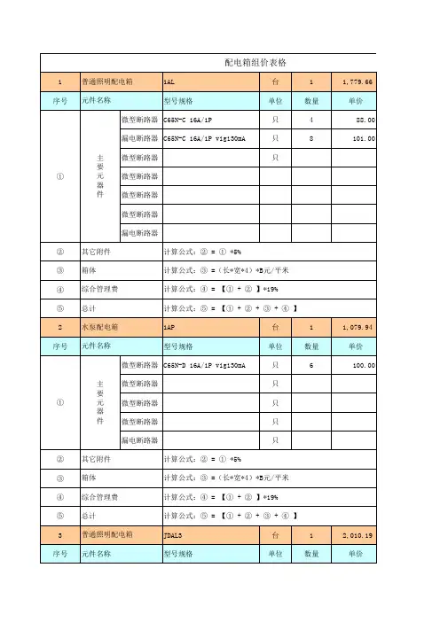 配电箱组价表格