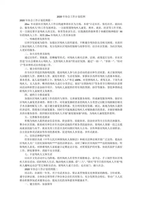 2020年协会工作计划范文