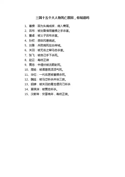 三国十五个大人物死亡原因，你知道吗