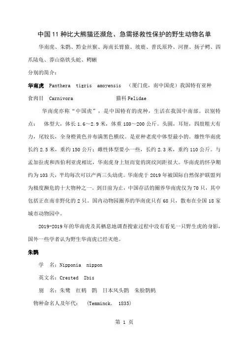 中国11种比大熊猫还濒危的野生动物-20页精选文档
