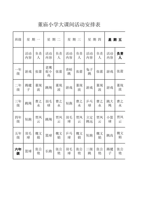 大课间活动表