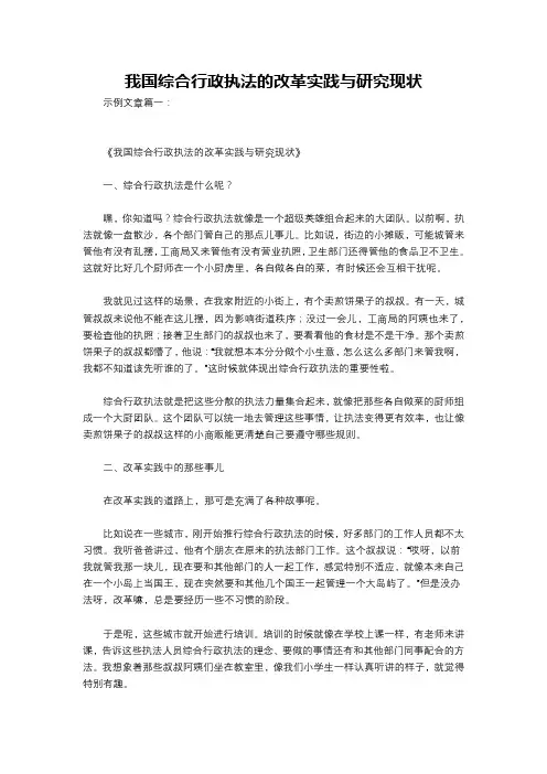 我国综合行政执法的改革实践与研究现状