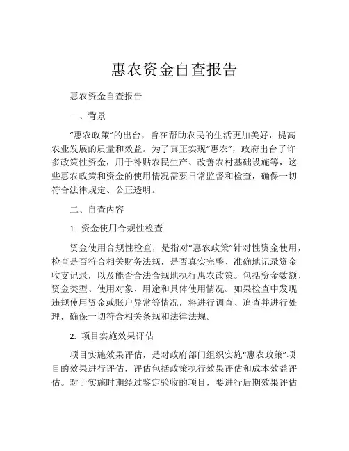 惠农资金自查报告