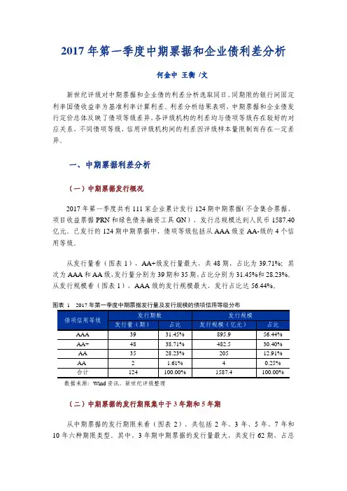 2017年第一季度中期票据和企业债利差分析