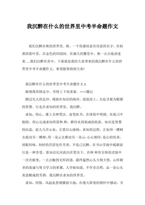 (中考作文)我沉醉在什么的世界里中考半命题作文