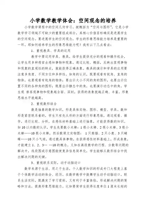 小学数学教学体会：空间观念的培养
