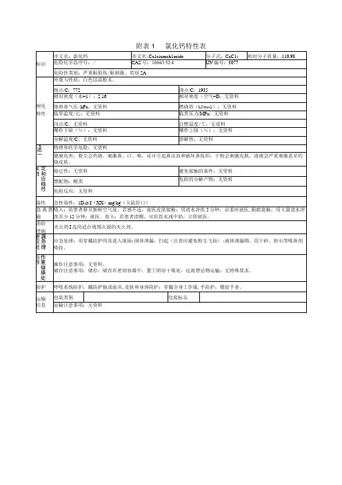 氯化钙特性表
