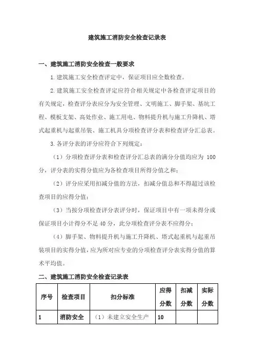 建筑施工消防安全检查记录表