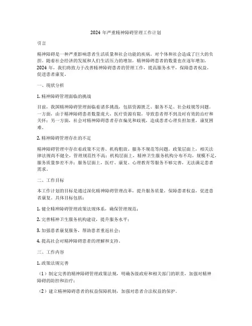 2024年严重精神障碍管理工作计划