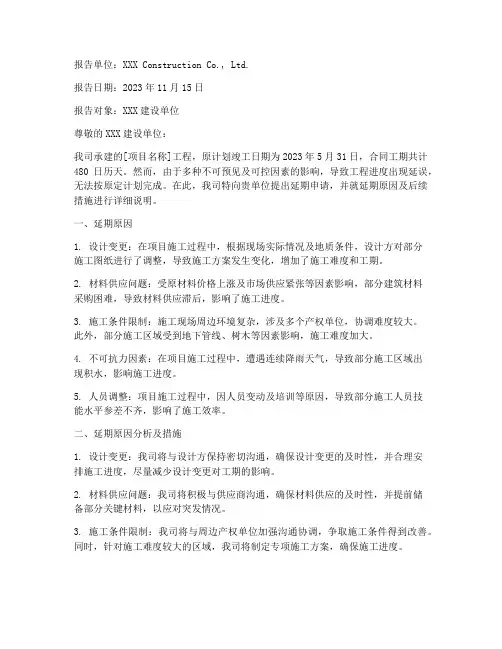 工程类项目延期申请报告
