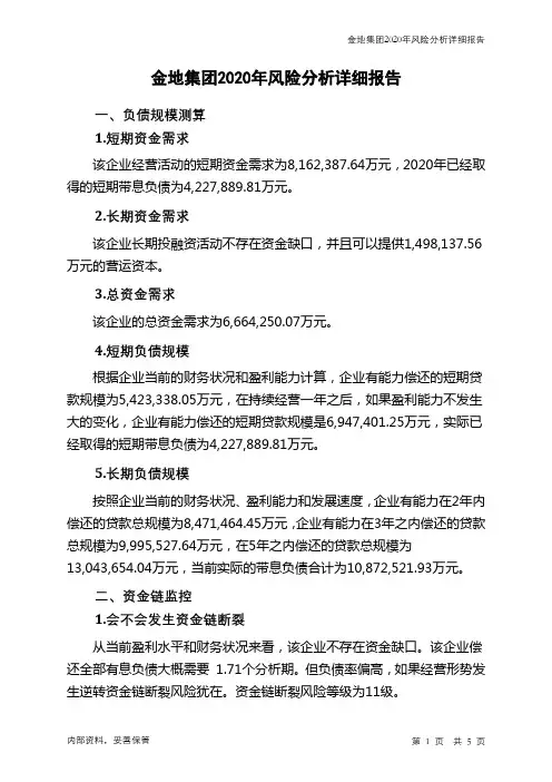金地集团2020年财务风险分析详细报告