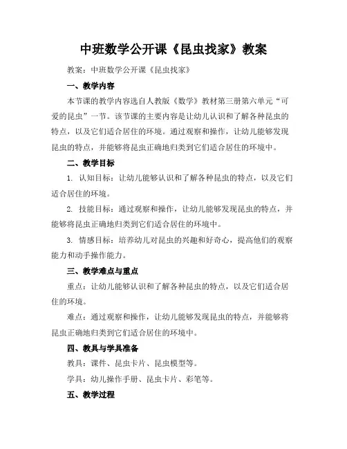 中班数学公开课《昆虫找家》教案