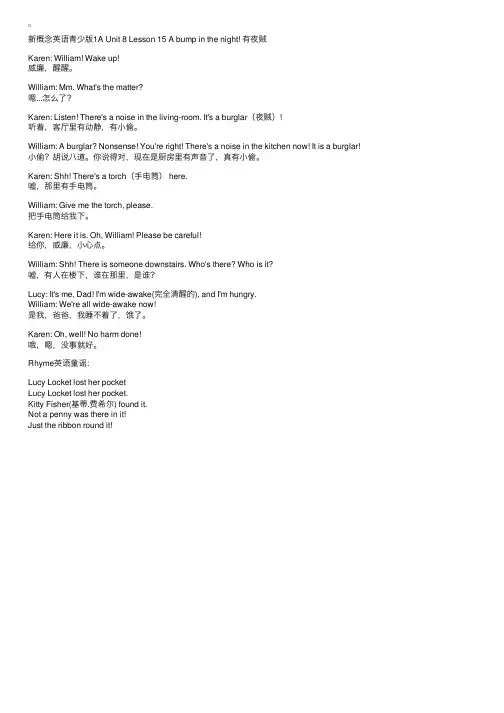 新概念英语青少版1a课文Unit08：Abumpinthenight（双语）