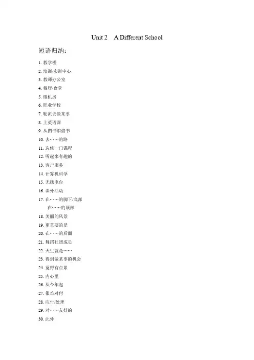 Unit 2  A Different School重点归纳