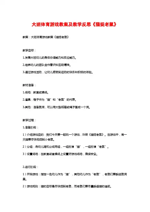 大班体育游戏教案及教学反思《猫捉老鼠》