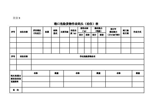 港口危险货物作业码头(泊位)表