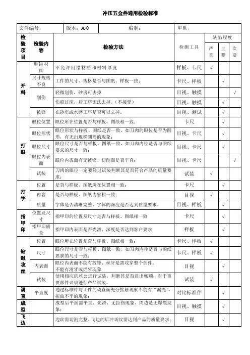 冲压件通用检验标准