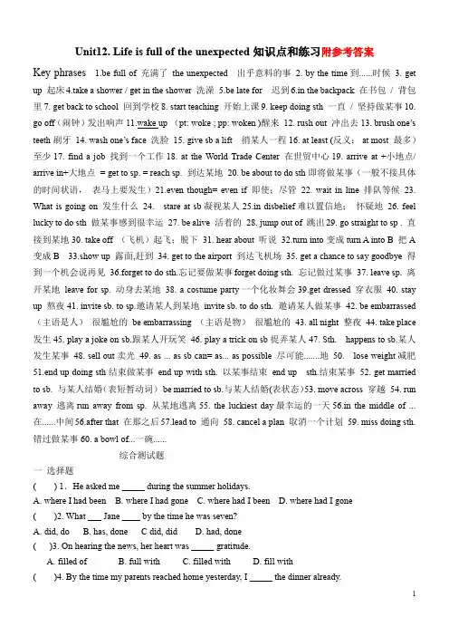 九年级英语：Unit12__Life_is_full_of_the_unexpected_单元短语及练习题
