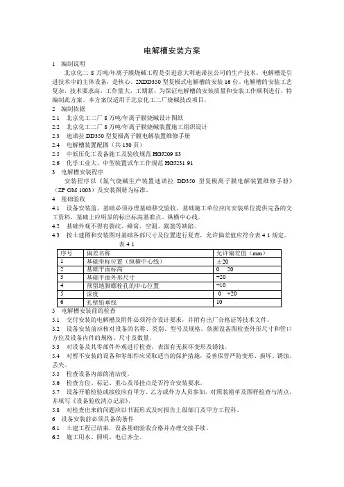 电解槽安装方案