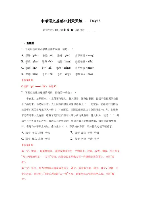 Day28-2023年中考语文基础知识积累与运用百日冲刺天天练(解析版)
