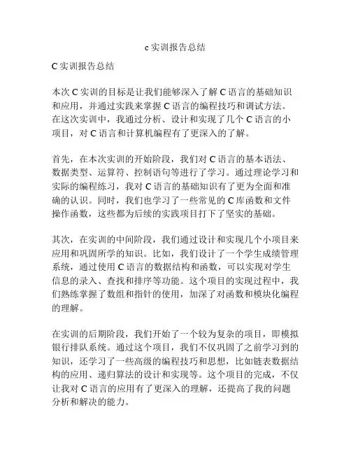 c实训报告总结