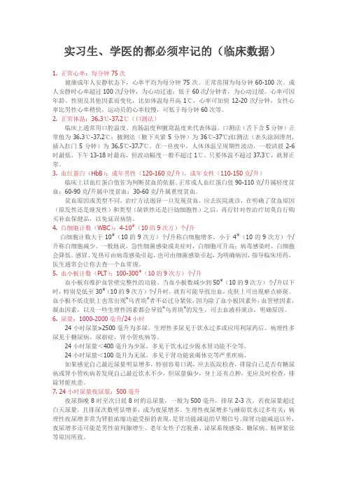 实习生、学医的都必须牢记的(临床数据)