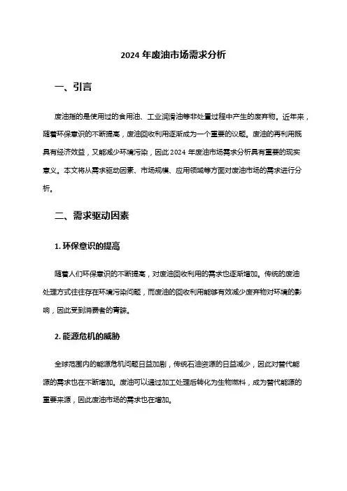 2024年废油市场需求分析