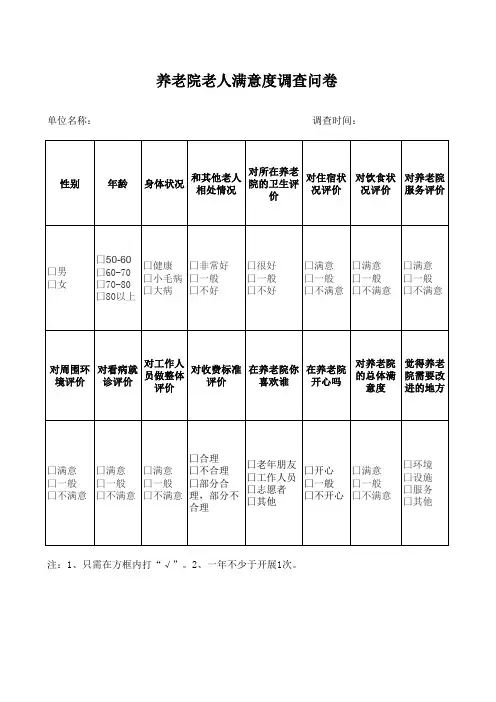 养老院老人满意度调查问卷