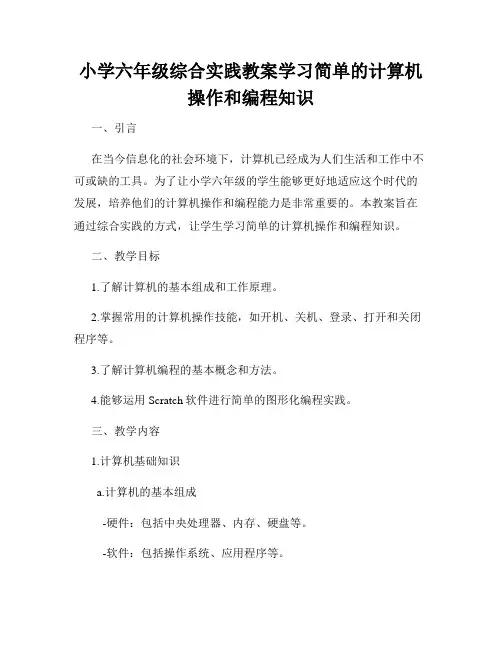 小学六年级综合实践教案学习简单的计算机操作和编程知识
