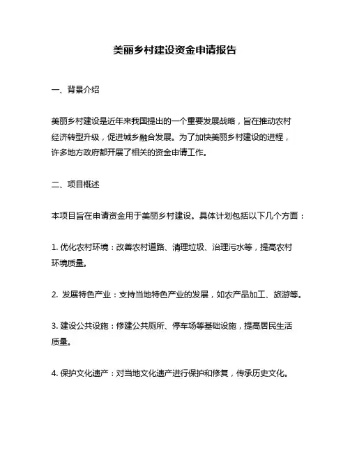 美丽乡村建设资金申请报告