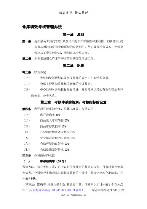 仓库绩效考核管理办法,仓库主管和仓管员的绩效考评标准