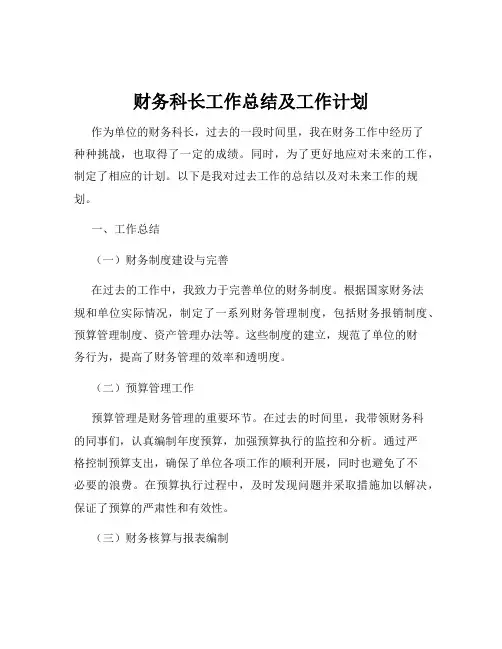 财务科长工作总结及工作计划