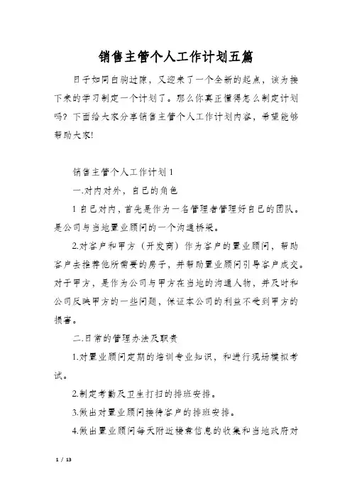 销售主管个人工作计划五篇