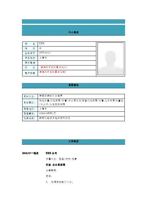 办公室主任简历模板大全(DOC 6个)2